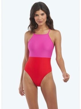 Summersalt Pink & Red High Neck Colorblock One-Piece Swimsuit Size 10